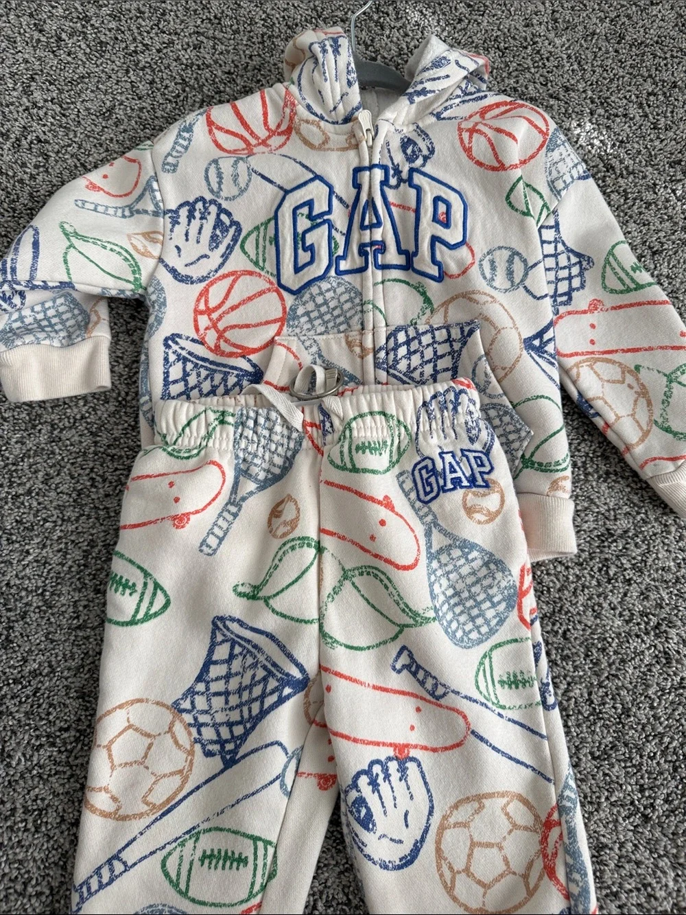 GAP Cream Kids Sports-Print Hoodie & Jogger Set